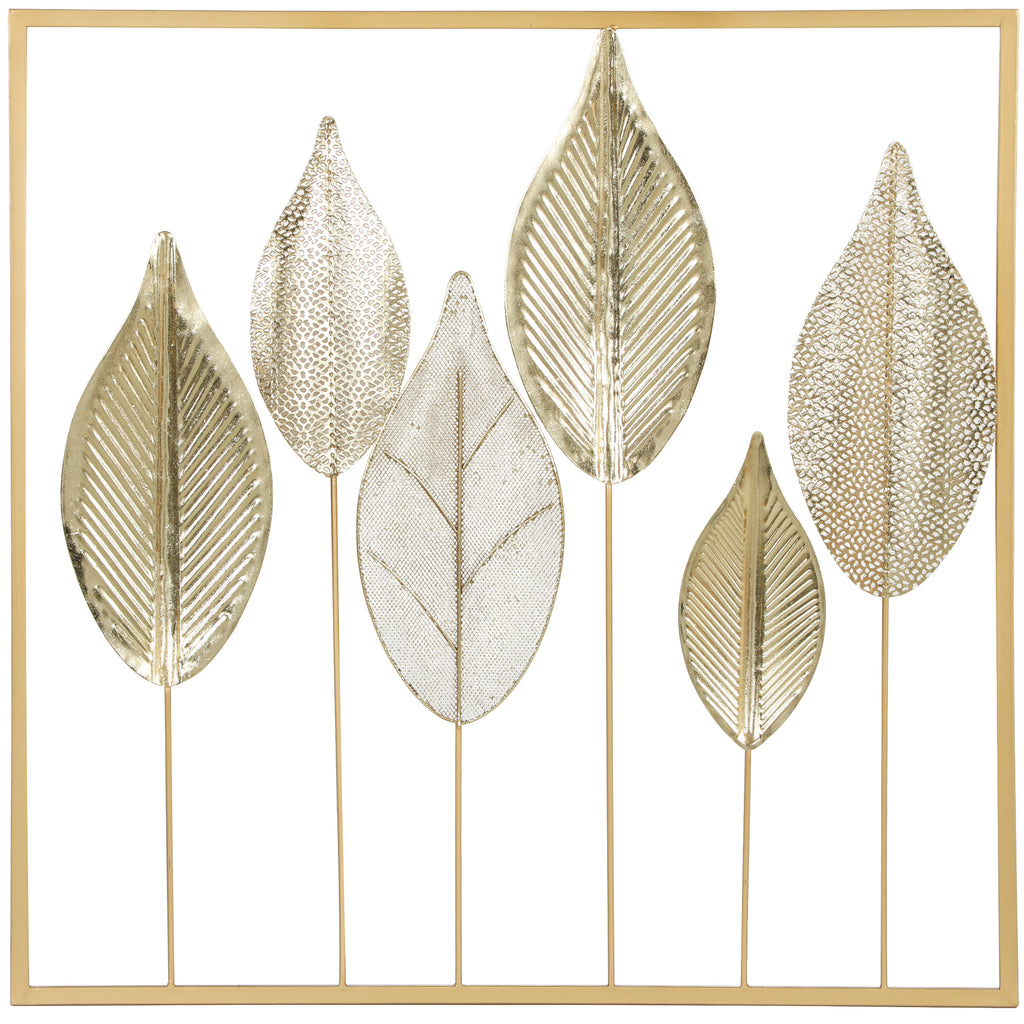 Modern Metal Wall Art, Leaf-Shaped Metal Wall Sculpture, 70x70cm, Gold