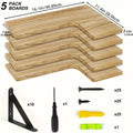 Set of 5 Rustic Wooden Corner Floating Shelves - Wall Mounted Storage Racks