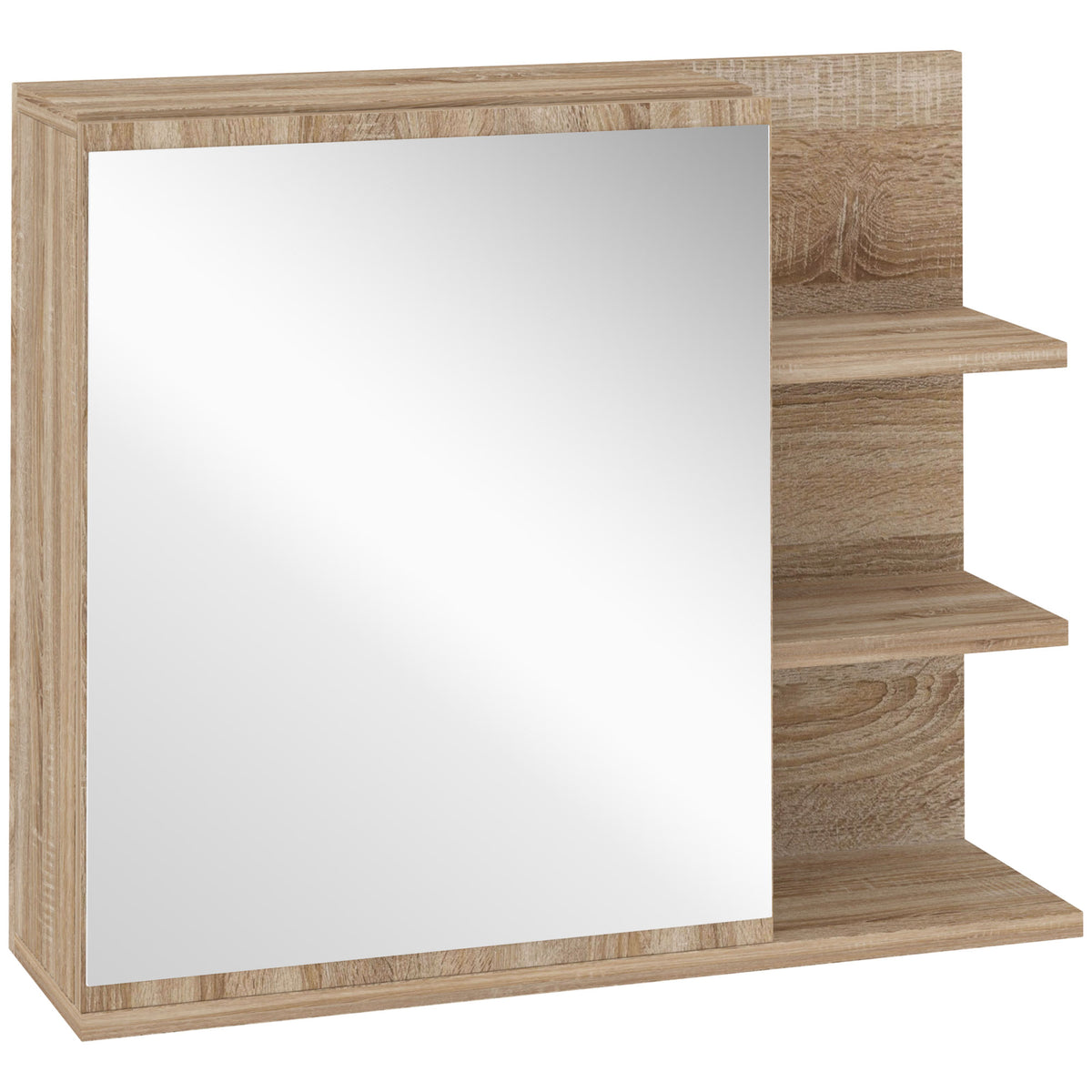 Bathroom Mirror Cabinet with Shelves - 3 Side Shelves - Wall Mounting Kit Included - Light Oak Finish