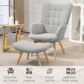 Armchair with Footstool, High Back, Wooden Legs and Corduroy Velvet Fabric, for Living Room Bedroom, Grey