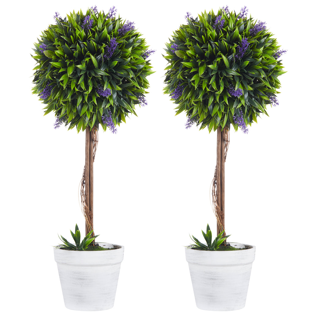 Set of 2 Artificial Lavender Flower Plants with Trunk and Pot, 60 cm Height, Green
