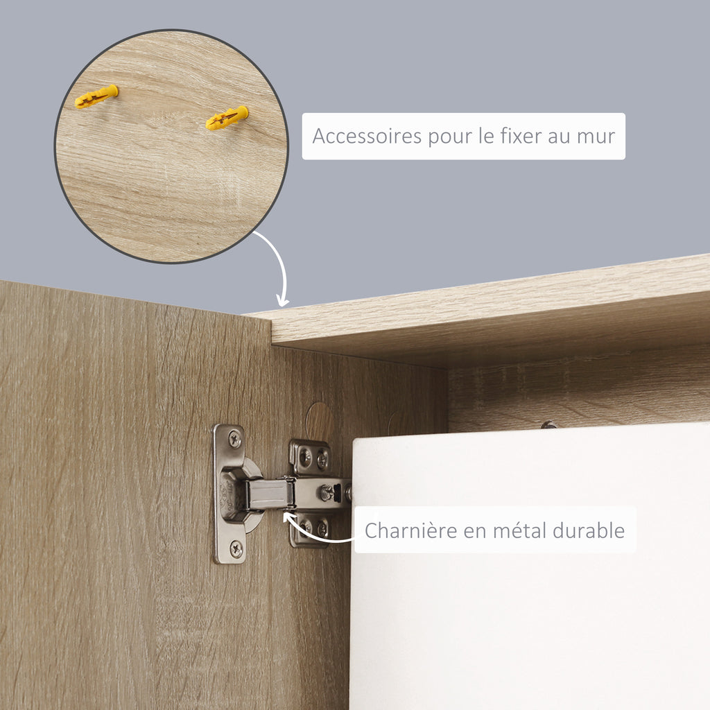Bathroom Mirror Cabinet with Shelves - 3 Side Shelves - Wall Mounting Kit Included - Light Oak Finish
