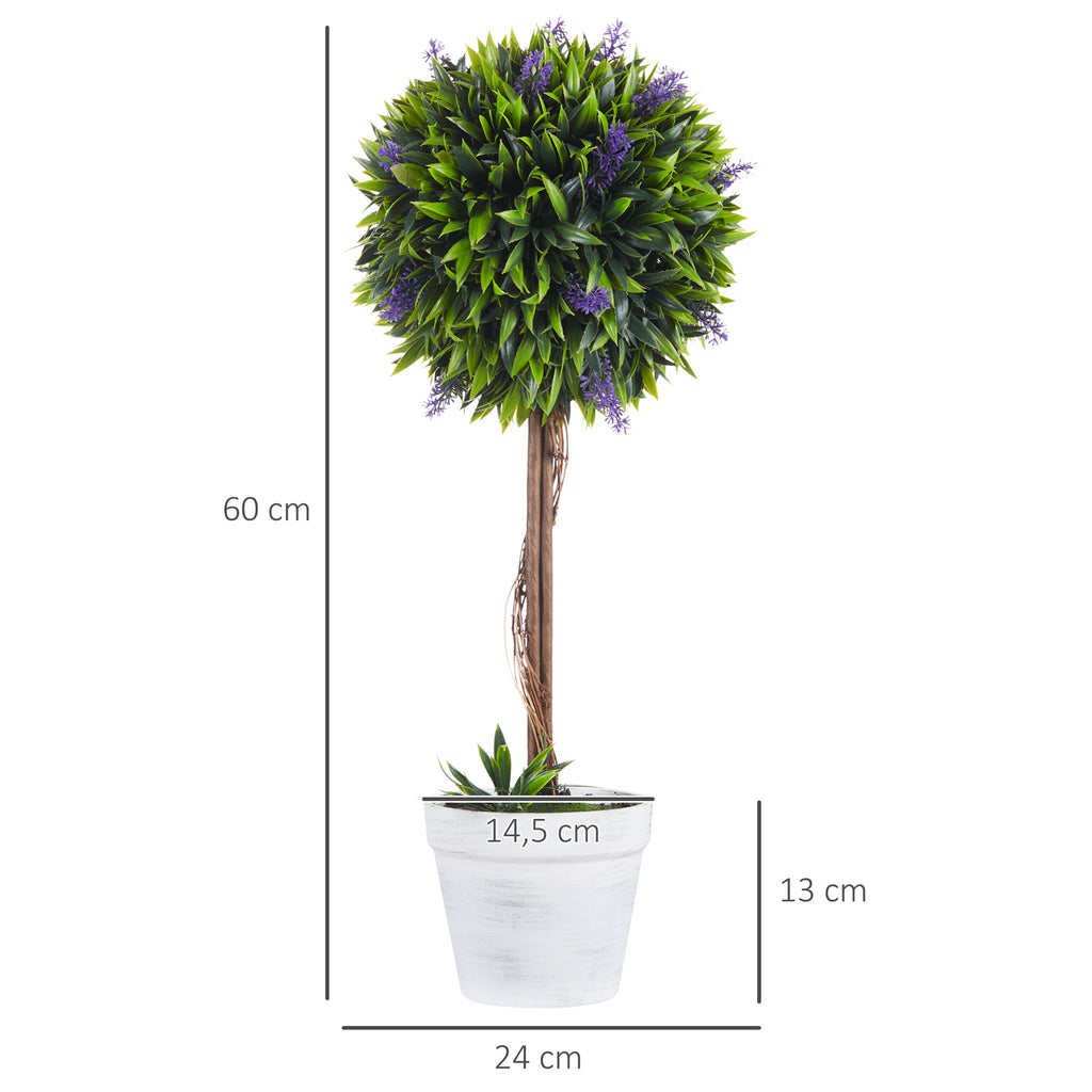 Set of 2 Artificial Lavender Flower Plants with Trunk and Pot, 60 cm Height, Green