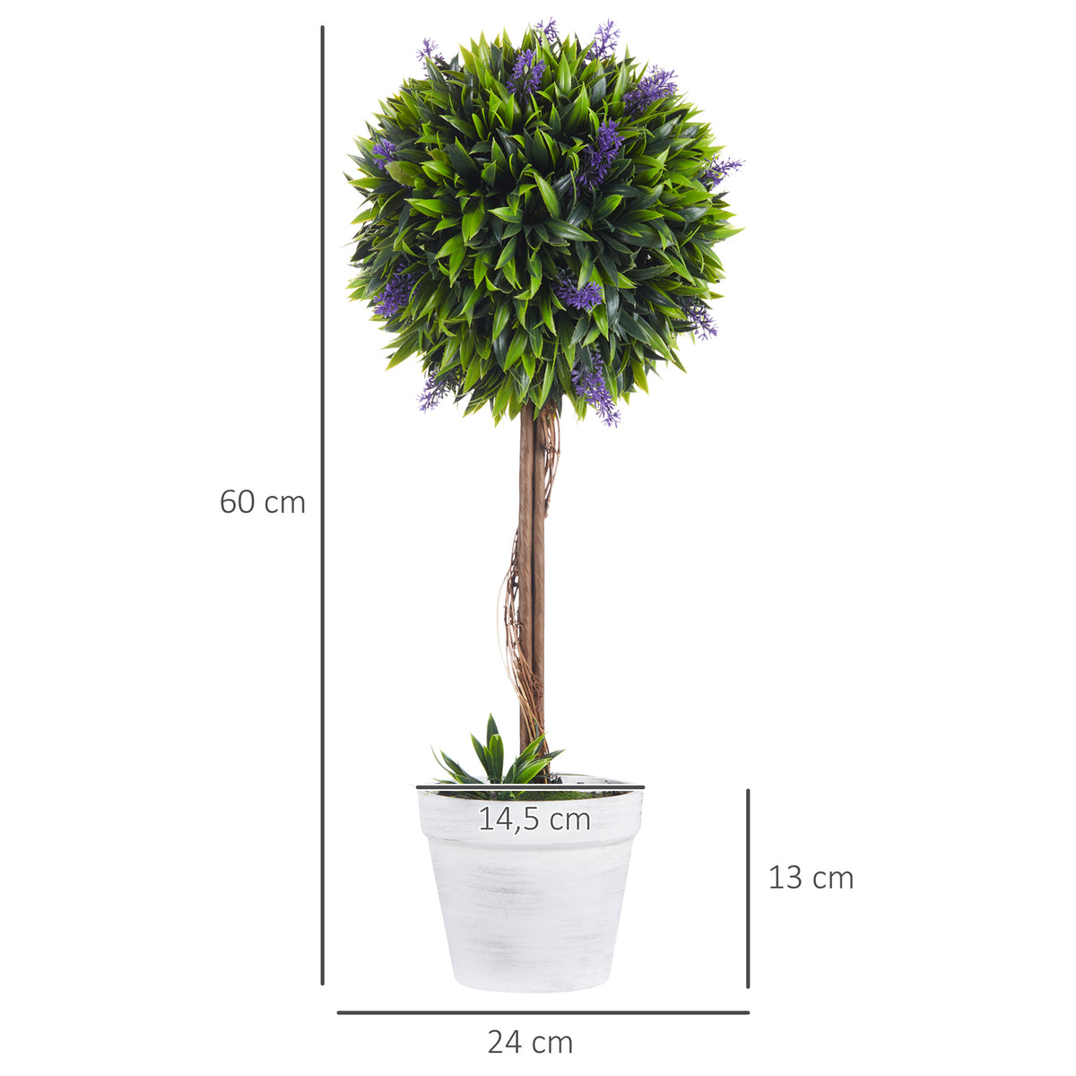 Set of 2 Artificial Lavender Flower Plants with Trunk and Pot, 60 cm Height, Green