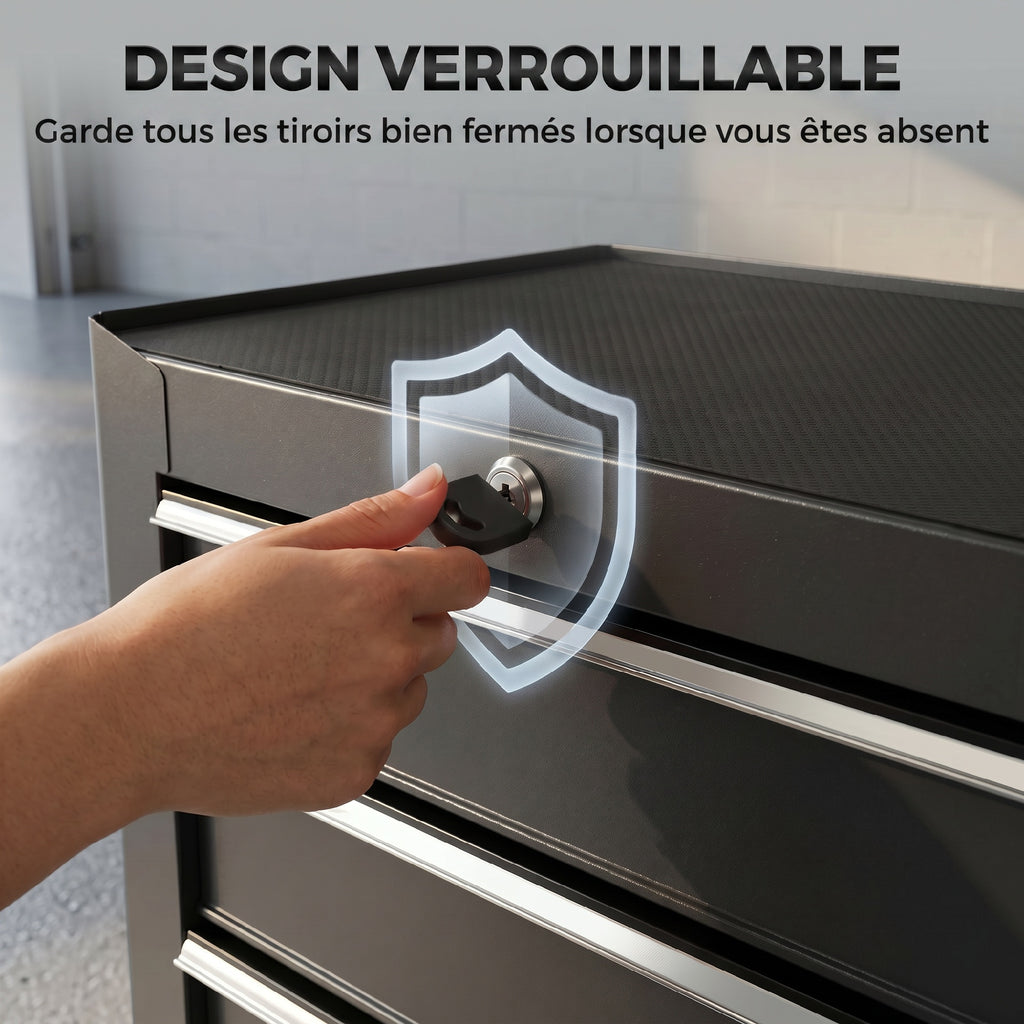 Rolling Tool Cabinet on Wheels, 5-Drawer Lockable Steel Workshop Trolley with 2 Keys, 61.5x33x82.5cm, Black