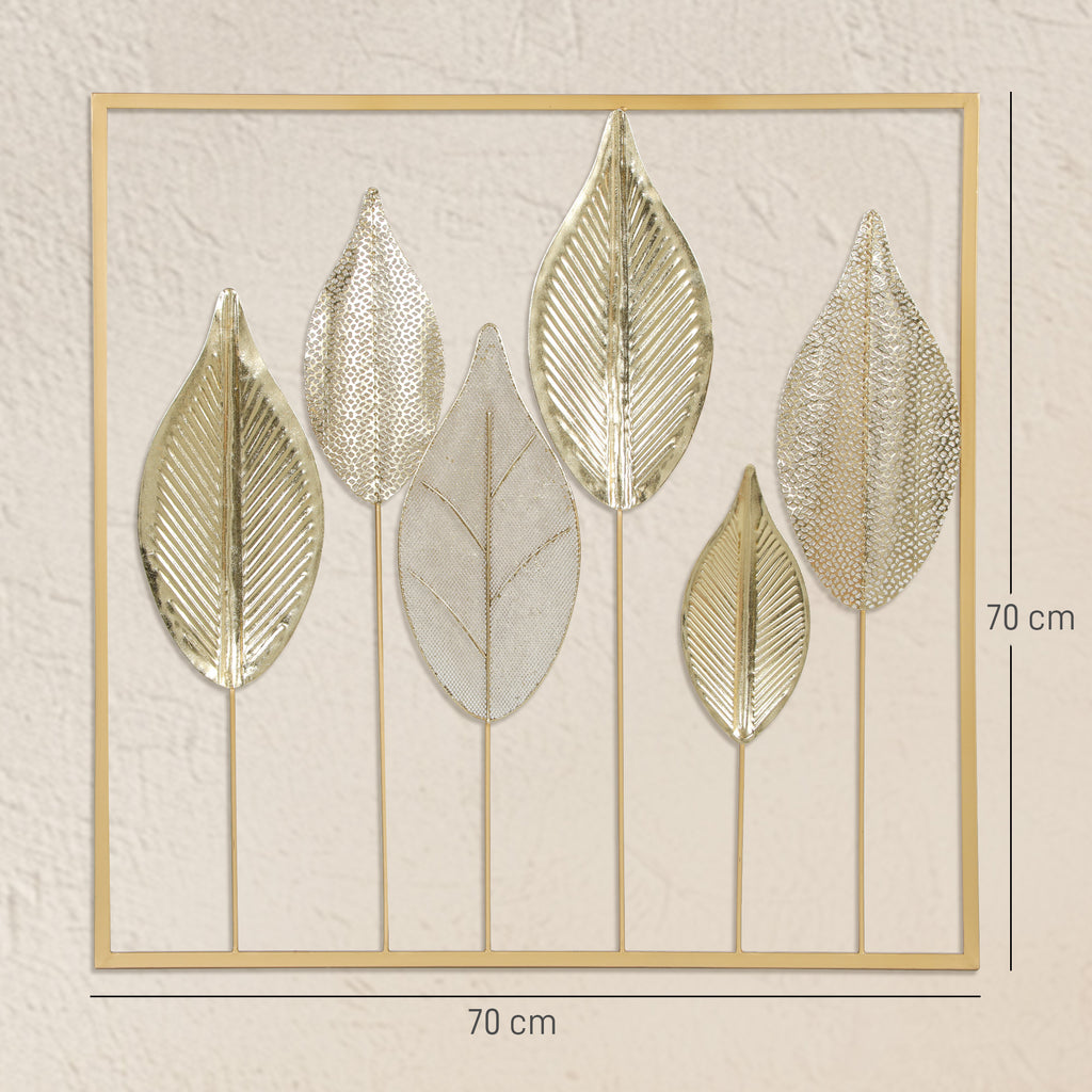 Modern Metal Wall Art, Leaf-Shaped Metal Wall Sculpture, 70x70cm, Gold