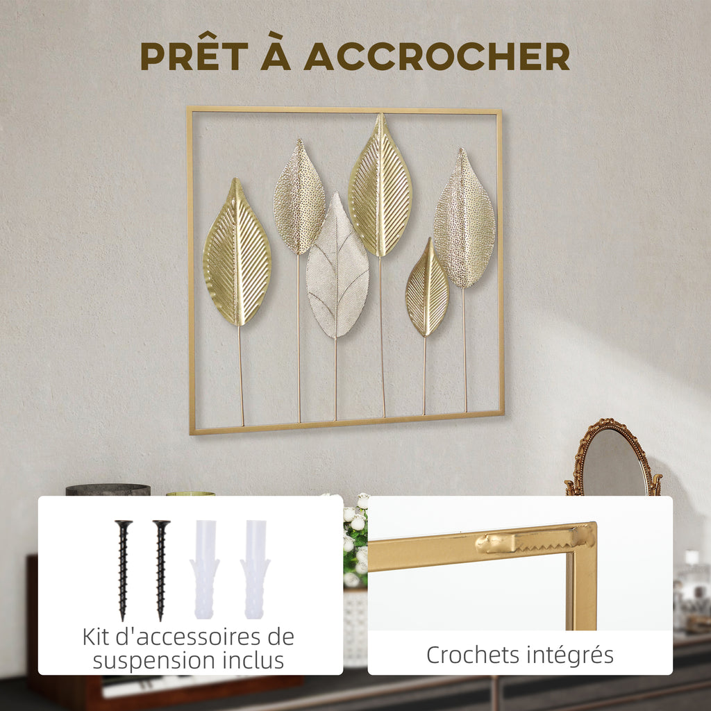 Modern Metal Wall Art, Leaf-Shaped Metal Wall Sculpture, 70x70cm, Gold