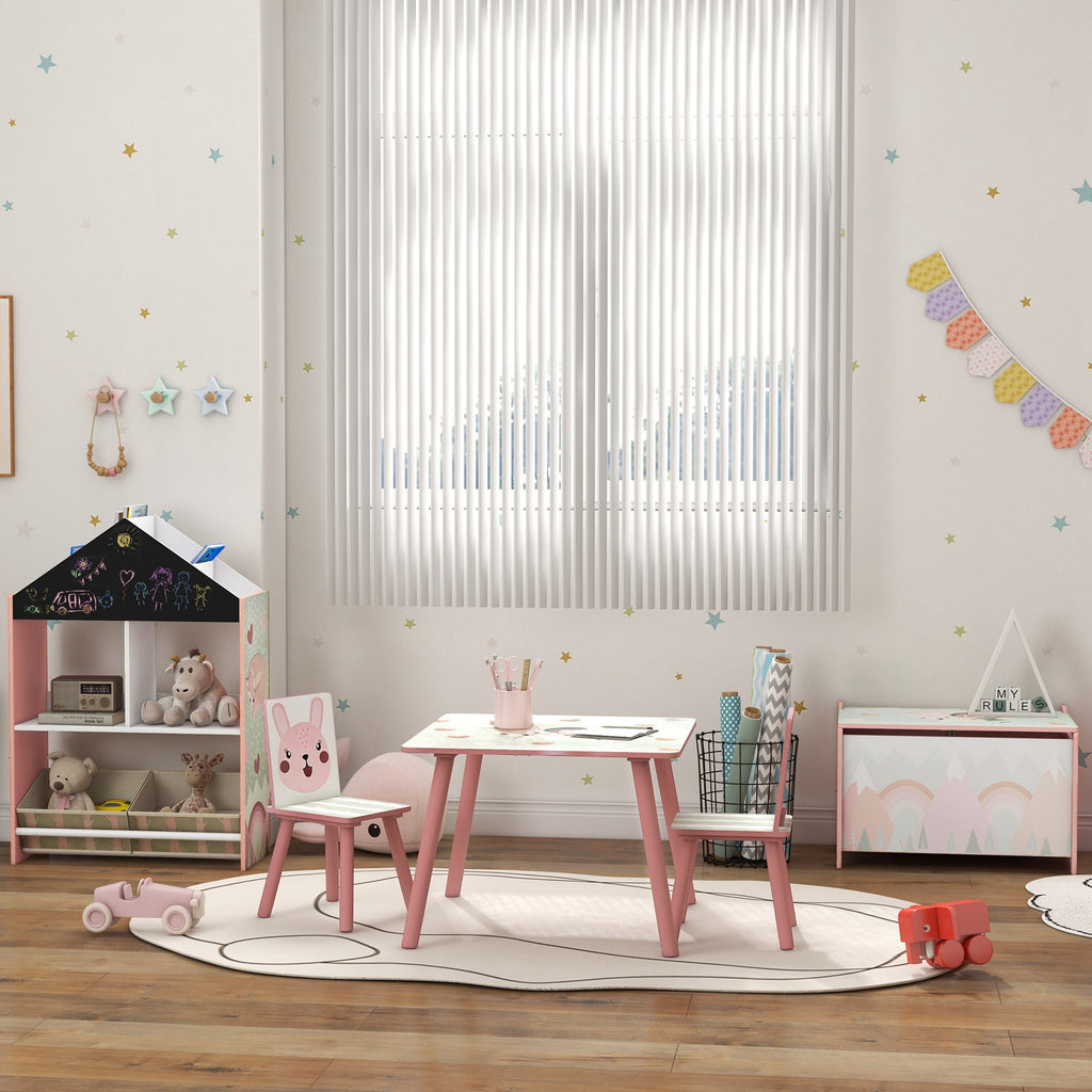 Kids Table and Chairs Set, Children's Table with 2 Chairs, Animal Print for Pink Bedroom