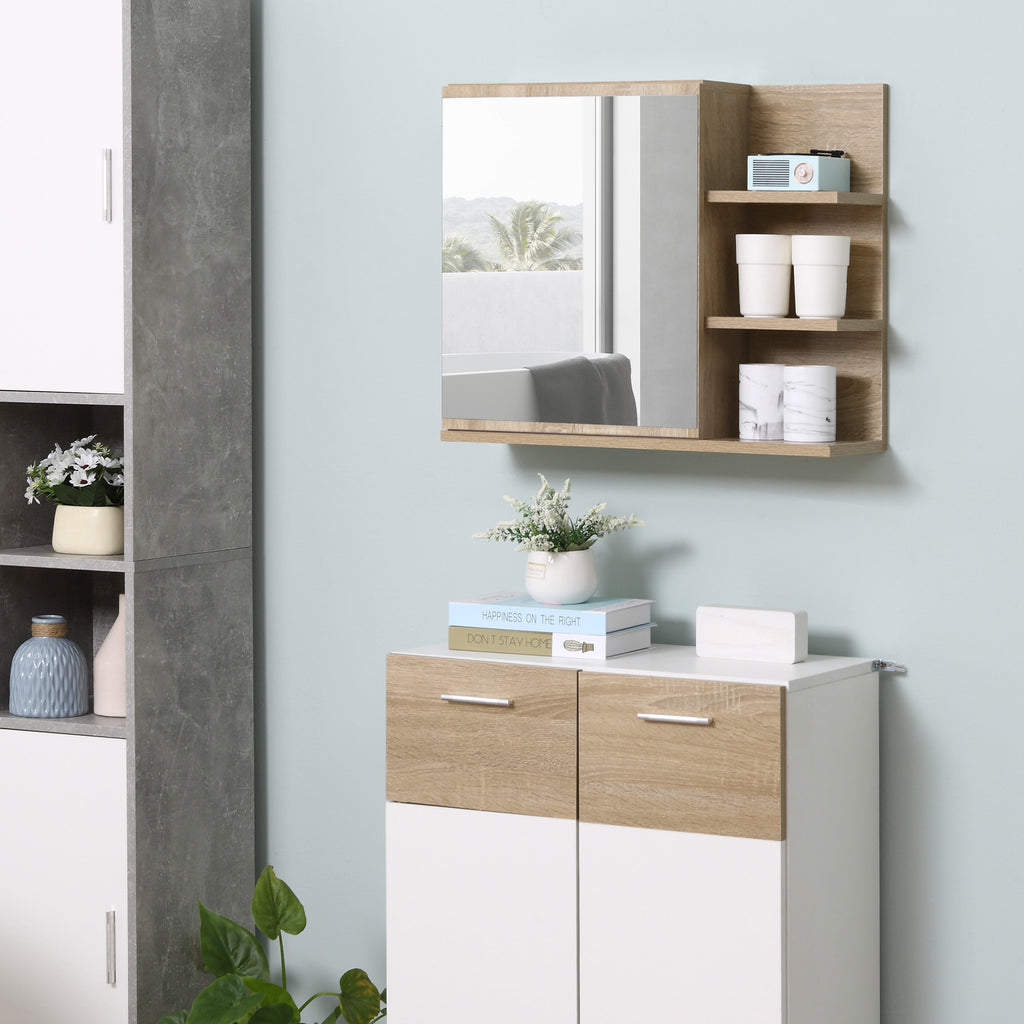 Bathroom Mirror Cabinet with Shelves - 3 Side Shelves - Wall Mounting Kit Included - Light Oak Finish