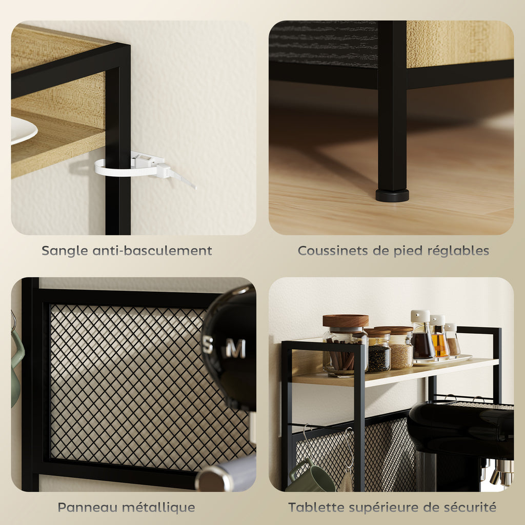 Industrial Style Kitchen Cabinet with 3 Drawers, Worktop, Shelf and 4 Hooks, 60x40x132cm