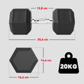 20 kg Single Hex Dumbbell, Muscle Training & Weightlifting, Rubber-Coated Metal, Black