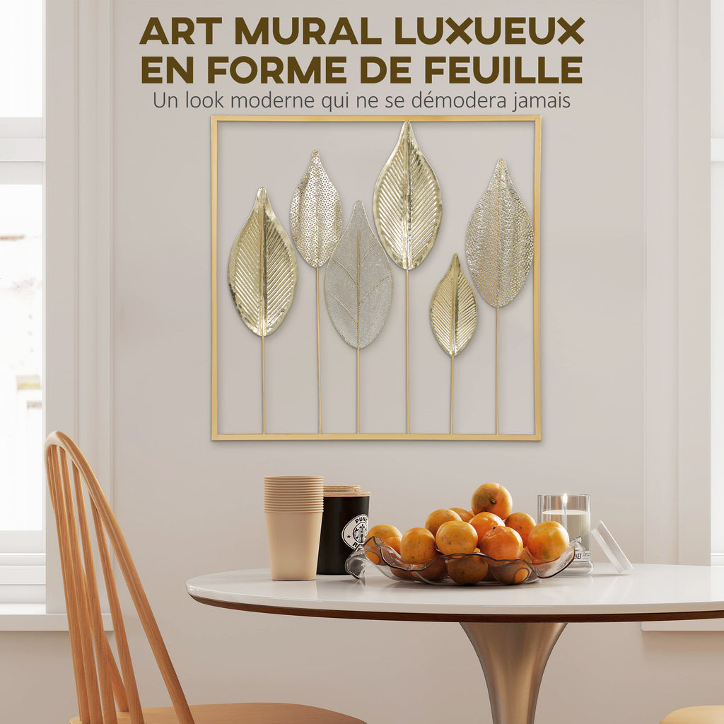 Modern Metal Wall Art, Leaf-Shaped Metal Wall Sculpture, 70x70cm, Gold