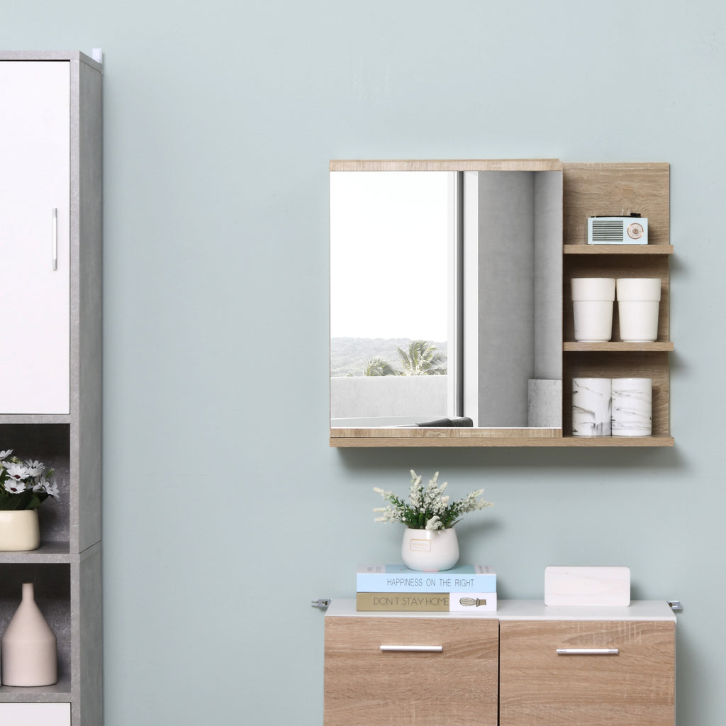 Bathroom Mirror Cabinet with Shelves - 3 Side Shelves - Wall Mounting Kit Included - Light Oak Finish