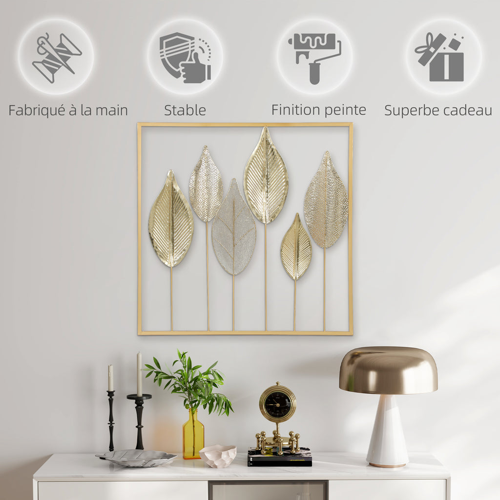 Modern Metal Wall Art, Leaf-Shaped Metal Wall Sculpture, 70x70cm, Gold