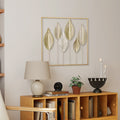 Modern Metal Wall Art, Leaf-Shaped Metal Wall Sculpture, 70x70cm, Gold
